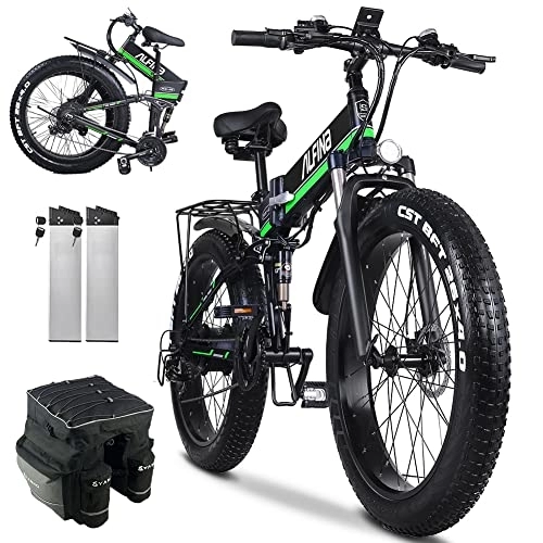 Bici elettriches : VLFINA Con due batterie da 48V12.8AH, Adult Foldable Electric Mountain Bike, 26" Wide Tire Full Shock Absorbing Electric Bike (MX01 con 2 batterie)