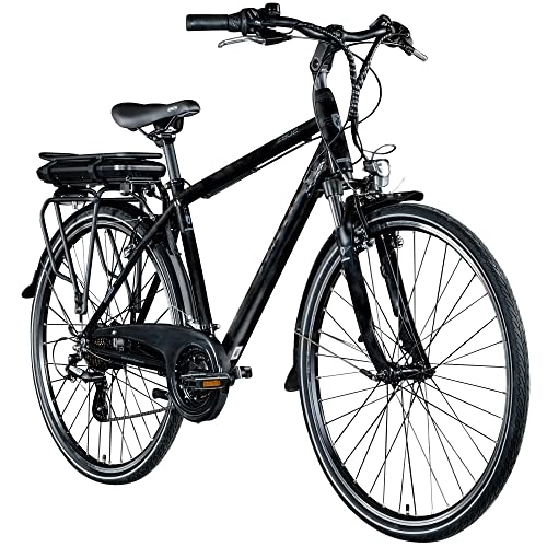 Bici elettriches : ZÜNDAPP Z802 E Bike Uomo Trekking 155-185 cm Bicicletta 21 marce, fino a 115 km, Bicicletta elettrica da 28 pollici con illuminazione e display LED, Ebike Bicicletta da trekking (nero / grigio, 48 cm)