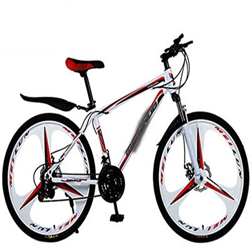 Mountain Bike : Biciclette Ibride da Uomo E da Donna, 21 Velocità-30 velocità, Ruote da 24 Pollici, Biciclette A Doppio Disco, più Colori (Color : White Red, Size : 26 Inches)