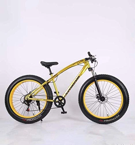 Mountain Bike : CXY-JOEL Fat Tire Mountain Bike per Adulti Telaio in Acciaio ad Alto Tenore Di Carbonio Bici da Crociera Spiaggia Motoslitta Bicicletta Doppio Freno a Disco 26 Pollici Ruote-Yellow_27 Velocità