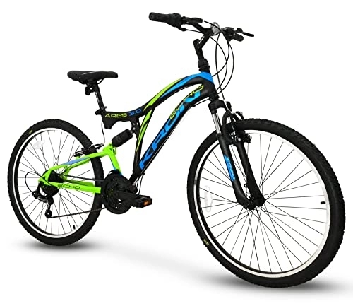 Mountain Bike : IBK Bici Bicicletta MTB Ares 3.0 Kron 26'' Pollici BIAMMORTIZZATA 21 Velocita' Mountain Bike Freni V-Brake (Verde)