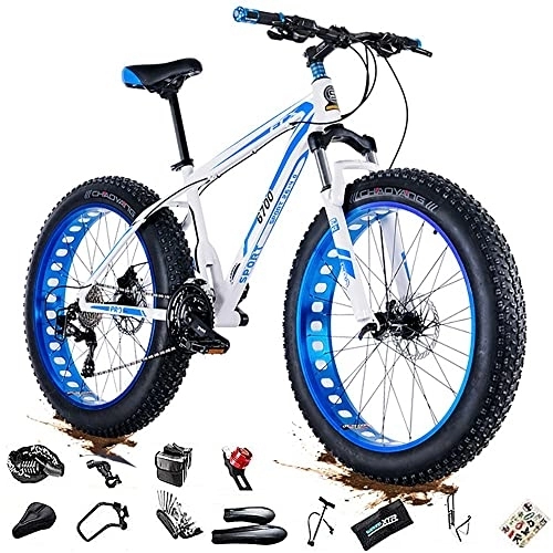 Mountain Bike : Mountain bike da uomo con ruota spessa 24 / 26 * 4, 0 pollici, bici da trail mountain per pneumatici per adulti, bicicletta a velocità 27 / 30, telaio in acciaio ad alto tenore di carbonio, bicicletta co