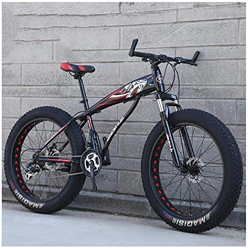 Mountain Bike : N&I Fat Tire Hardtail Mountain Bikes con sospensione anteriore per adulti e donne, 4 ampie tiri anti-slip, mountain bike in acciaio al carbonio, Dual Disc Bike-26 pollici, 7 velocità_Nero / Red4