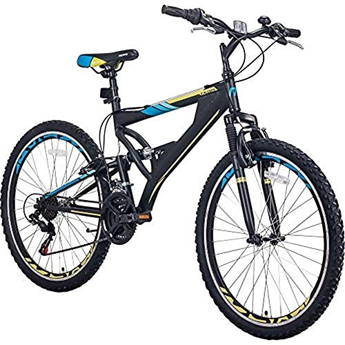 Bicicletas de montaña : Bicicleta de montaña de 26 Pulgadas para jóvenes / Adultos Stone Mountain con suspensión Completa Bicicleta de Cuadro de Aluminio de 21 velocidades-Verde Gris