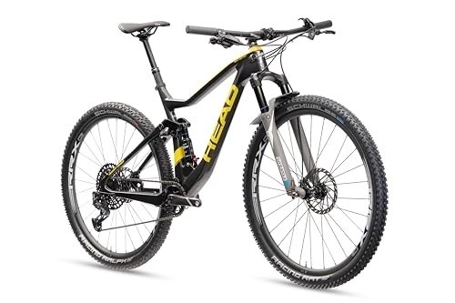 Bicicletas de montaña : HEAD Adapt Edge Team Bicicleta de suspensión Completa, Adultos Unisex, Negro Metalizado / Amarillo, 48