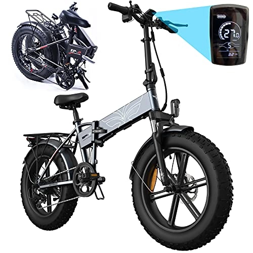 Bicicletas eléctrica : CuiCui Bicicletas Eléctricas de Montaña para Nieve para Adultos Neumáticos Gordos de 750 W 20"X4.0 48V 12.8AH Marco de Aleación de Aluminio Plegable para Mujer Adulta / Hombre / Playa, Gris