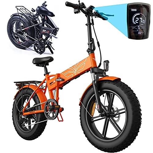 Bicicletas eléctrica : CuiCui Ebikes de Nieve para Adultos Neumáticos Gordos de 750w 20"X4.0 48V 12.8AH Marco de Aleación de Aluminio Eléctrica Plegable para Mujer / Hombre Adulto para Montaña / Playa, Naranja