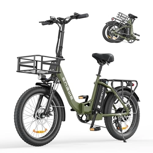 Bicicletas eléctrica : ENGWE L20 SE - Bicicleta eléctrica Plegable, 20" x 3, 0 Fat Tire Bicicleta eléctrica para Adultos, 250 W Paso a Paso E-Bike, 20", Plegable, Batería extraíble de 36 V y 15, 6 Ah (Verde)