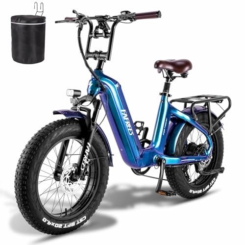 Bicicletas eléctrica : Fafrees Bicicleta Eléctrica 1080Wh, 20 * 4.0" Fatbike, Batería 22.5Ah Samsung Cell, Ebike de Fibra de Carbono, Bici Eléctrica Montaña para Adultos, Alcance 100KM, F20 Master 2023 (Azul Aurora)