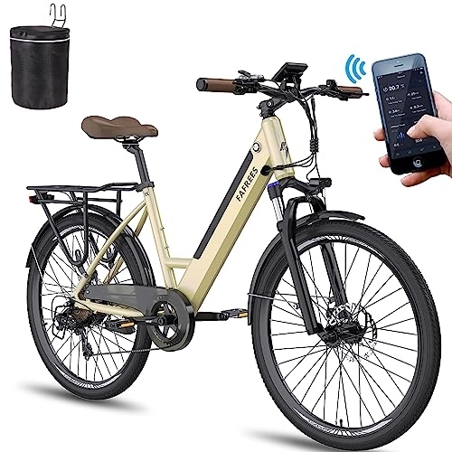 Bicicletas eléctrica : Fafrees F26 Pro [Oficial] Urban E Bike Mujer 26 Pulgadas con App, City Ebike 250W Bicicleta de montaña Hombre Bicicleta Eléctrica Pedelec 120 kg 36 V / 14.5AH, Bicicleta Holandesa 25 km / h Shimano 7S