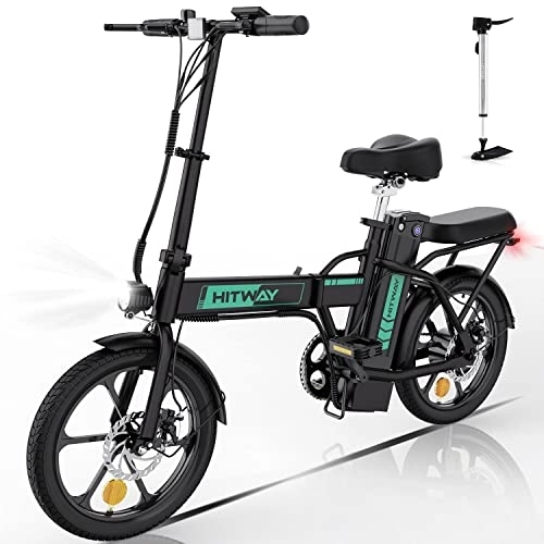 Bicicletas eléctrica : HITWAY E-Bike Bicicleta Plegable de la Ciudad, negro, verde, Batería 8.4h, Milestone eléctrico de hasta 35-70 km, Batería 250 W / 36 V / 8.4Ah, MAX.