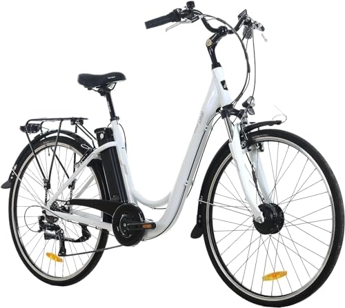 Bicicletas eléctrica : Syvvy Bicicleta Electrica, 28' E-Bike de Urbana, Batería Extraíble de 36V 10.4Ah, Transmisión - 7 Velocidades, Rango de Crucero 40-80KM, Adultos Urbana City Bici (White)