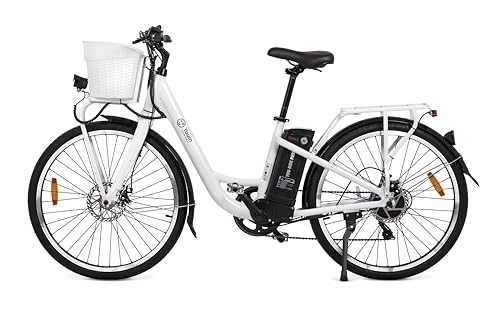 Bicicletas eléctrica : Youin Paris Bicicleta Eléctrica ruedas 26" color blanco, Motor 250 W, Autonomía 40 km, Horquilla de Magnesio, Cesta y Portaequipajes.