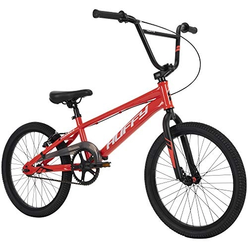BMX : Huffy Axilus Bicicleta BMX de 20 pulgadas, marco de acero, estilo carrera, rojo neón