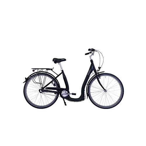 Paseo : HAWK City Comfort Premium Bicicleta de mujer de 26 pulgadas, color negro, bicicleta de ciudad, ligera para mujer, con cambio de buje Shimano de 3 marchas y freno de llanta
