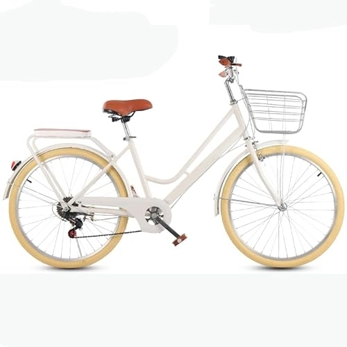 Paseo : LEAUX Bicicleta Retro para Mujer, Bicicleta de Viaje para Mujer Beach Cruiser, Bicicletas clásicas Unisex, Bicicleta de Paseo, 24, 26 Pulgadas, 6Velocidades, con Cesta(Color:White, Size:24INCH)