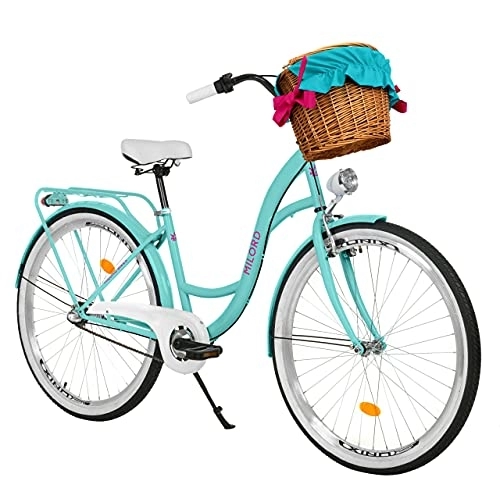 Paseo : Milord. Bicicleta de Confort Color del mar de 3 Velocidad y 28 Pulgadas con Cesta y Soporte Trasero, Bicicleta Holandesa, Bicicleta para Mujer, Bicicleta Urbana, Retro, Vintage