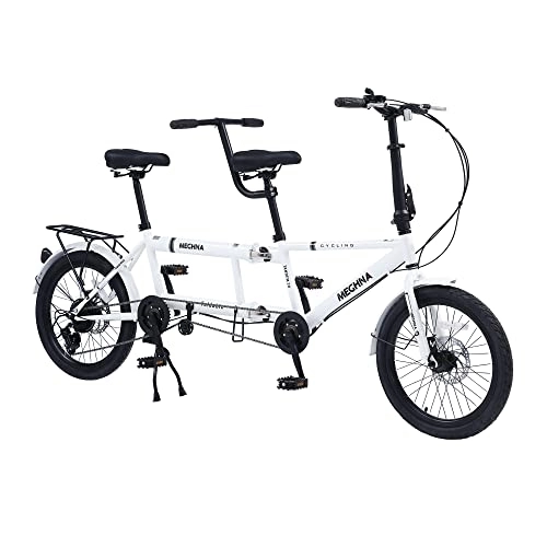 Tándem : Bicicleta tándem - Bicicleta Plegable en tándem de Ciudad, Bicicleta de Crucero de Playa para Adultos en tándem Plegable Ajustable 7 velocidades, CE / FCC / CCC (Blanco)