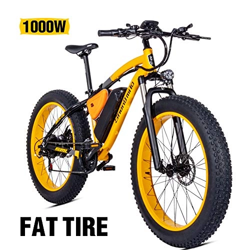 Electric Bike : Shengmilo 1000W Motor 26 Inch Mountain E- Bike, Electric Bicycle, 4 inch Fat Tire, ONE Battery Included (YELLOW)