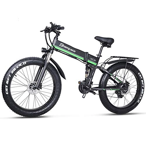 Electric Bike : Shengmilo 26" Electric Bike Adults, 4” Fat Tire Mountain Electric Bike, Removable 48V / 10Ah Lithium Battery, Shimano 21-Speed, Suspension Fork with Lock
