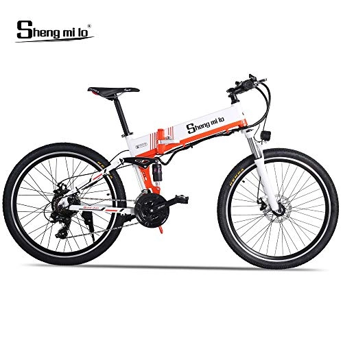 Electric Bike : Shengmilo 500w Electric Mountain Bike, 26 Inch Folding E-bike, 48V 13Ah Full Suspension and Shimano 21 Speed