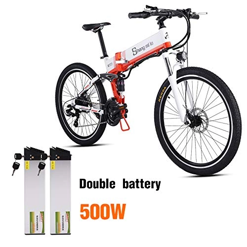 Electric Bike : shengmilo Electric Bike Mountain e Bicycle Folding ebike Adults Mens Lithium Battery 500W 20 Inch Shimano 21 Speed Aluminum Frame Hydraulic Disc Brakes M80 (Orange 500W Dual Batteries)