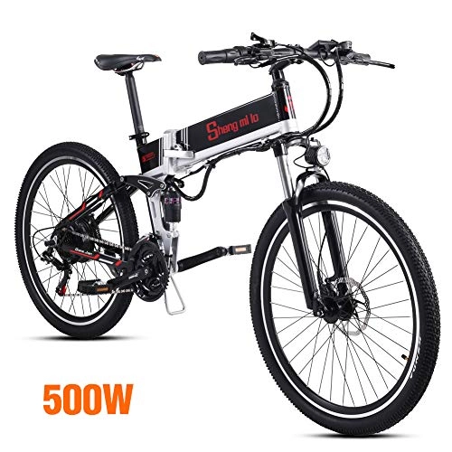 Electric Bike : Shengmilo Electric Foldable Bike, 26 Inch Mountain E- Bike Road Bicycle, 500W Motor, 1PCS 48V / 13AH Lithium Battery Included (BlACK)