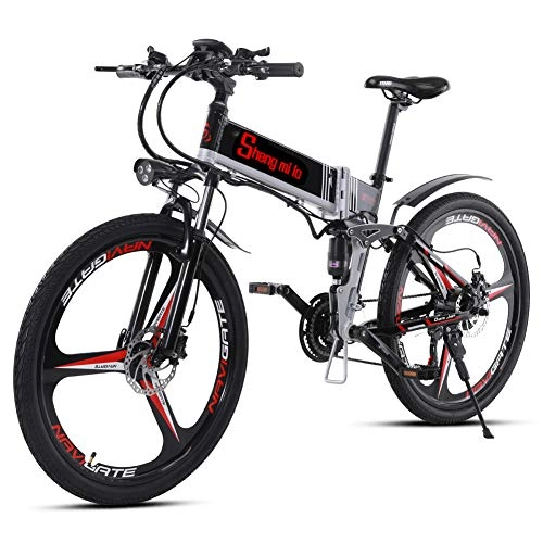 Electric Bike : Shengmilo Electric Foldable Bike, SHIMANO 21 Speed, 26 Inch Mountain Road E- Bike, 1 PCS 13AH Lithium Battery Included (White-spoke-wheel)