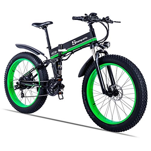 Electric Bike : Shengmilo MX01 26 Inches Electric Snow Bike, 1000W 48V 13ah Folding Fat Tire Mountain Bike MTB Shimano 21 Speed E-bike Pedal Assist Hydraulic Disc Brake