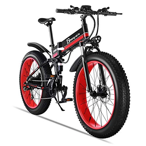 Electric Bike : Shengmilo MX01 26 Inches Snow Bike, 1000W 48V 13ah Folding Fat Tire Mountain Bike MTB Shimano 21 Speed E-bike Pedal Assist Hydraulic Disc Brake