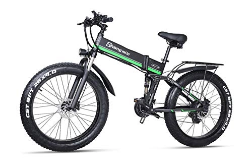 Electric Bike : Shengmilo MX01 Electric Bike 26 Inches Folding E-bike For Adults, Max Speed 25 Mph, 3 Riding Modes, Pedal Assist, With 12.8Ah Removable Lithium Battery (One Battery, Green)
