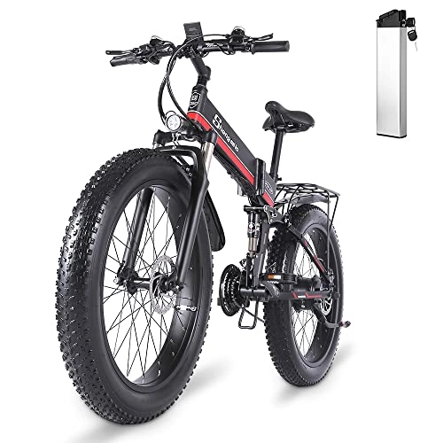 Electric Bike : Shengmilo-MX01 Folding Electric Bicycles 26 Inch Fat Tire Electric Bike 48V 1000W Motor Snow Mountain Electric Bicycle with Shimano 21 Speed Hydraulic Disc Brake (One Battery)