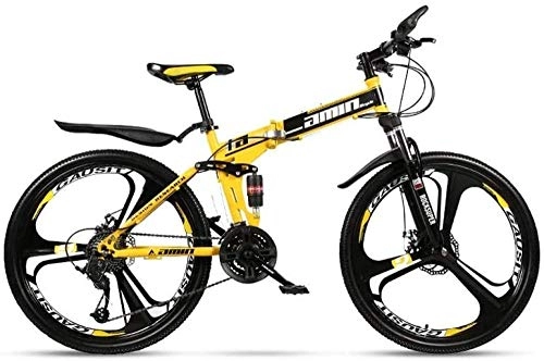 Folding Bike : 24 inch 24 speed adult folding mountain bike male and female students variable speed double shock absorber foldable double disc brake double shock absorber soft tail