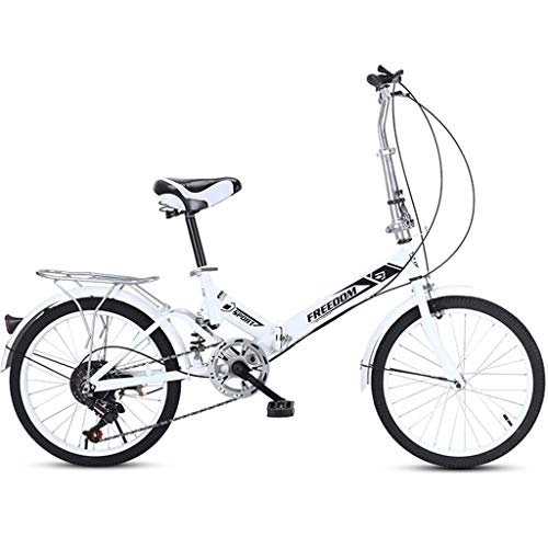 Folding Bike : ASYKFJ foldable bicycle Variable Speed Lightweight Folding Bike Small Portable Bicycle for Adult Student Teens Folding Bike Country Road Bicycle Adult Student, Three Colors (Color : White)