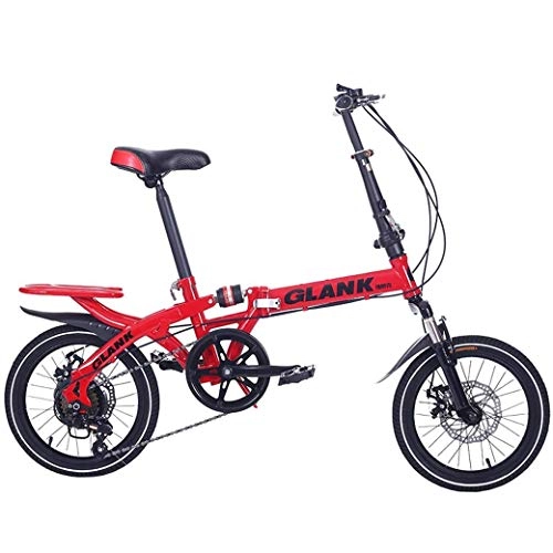 Folding Bike : Chenbz Outdoor sports Folding Bike, Variable Speed Double Disc Brake Full Suspension AntiSlip, Adult Students Children Portable Driving, Multiple Colors14 Inch / 16 Inch (Color : Red, Size : 14 inch)