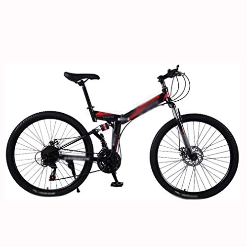 Folding Bike : COUYY Bicycle Folding Mountain Bike-Model Strengthen Shock Absorption-21 / 24 / 27 stage shift Unisex-Adult Bike, Red, 24 speed