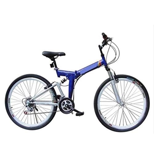 Folding Bike : COUYY Folding bicycle, 24-26 inch 21 speed folding mountain bike, front and rear V brakes shock absorber mountain bike Speed ​​car, Blue, 24inches