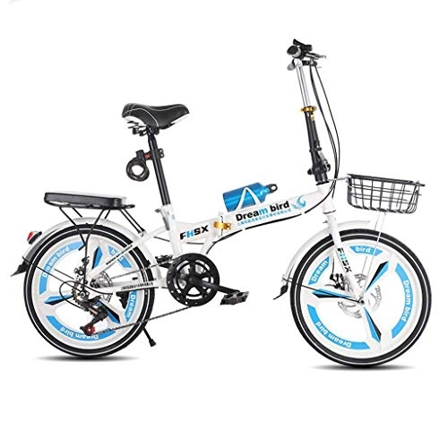 Folding Bike : Folding Bicycle Brake Folding Bicycle Women's Bicycle 6-speed 20-inch Wheeled City Bicycle (Color : WHITE, Size : 150 * 30 * 100CM)