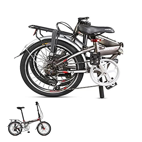 Folding Bike : Folding Bike Foldable Bicycle Shimano 7 Speed Aluminium 20-inch Wheels Easy Folding City Bicycle With Disc Brake, Rear Carry Rack, Front and Rear Fenders grey