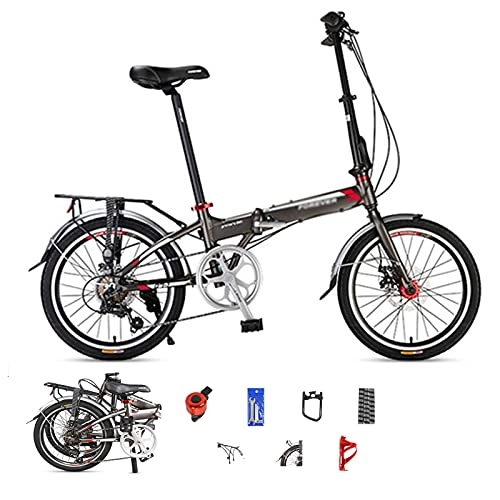 Folding Bike : Folding Bikes for Adults 20 Inches With 7 Speed Ultra-Light Portable Folding Leisure Bicycle Bicycle, Suitable for Students / Office Workers grey