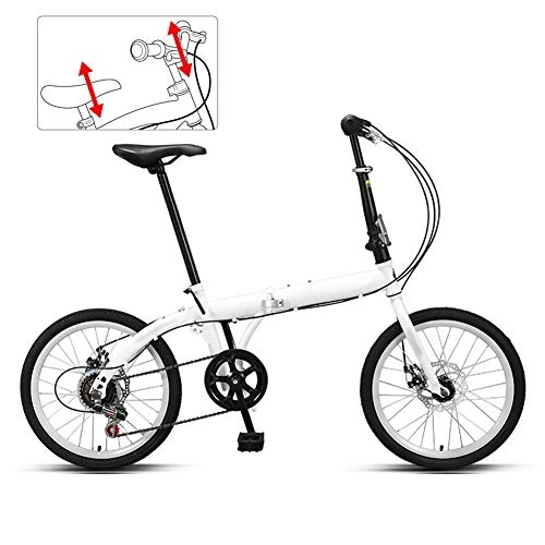 Folding Bike : JI TA 20 Inches Lightweight Folding MTB Bike, Foldable City Commuter Bicycles, 6 Speed Mens Womens Mountain Bike, Double Disc Brake / white