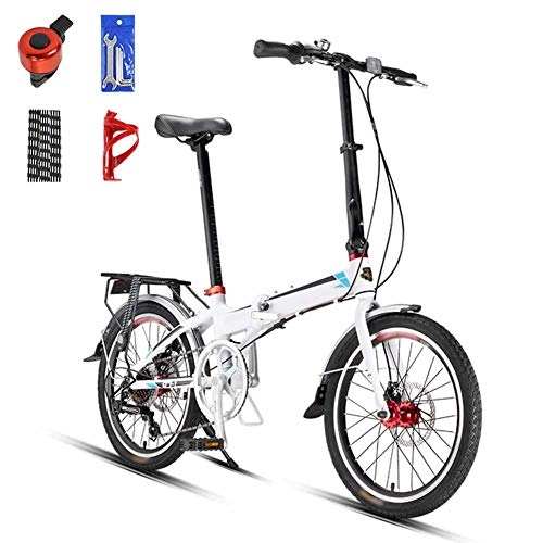 Folding Bike : JI TA 20 Inches Lightweight Folding MTB Bike, Foldable City Commuter Bicycles, 7 Speed Mens Womens Mountain Bike, Double Disc Brake / white