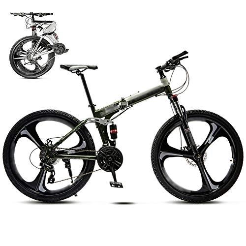 Folding Bike : JI TA 24-26 Inch MTB Bicycle, Unisex Folding Commuter Bike, 30-Speed Gears Foldable Mountain Bike, Off-Road Variable Speed Bikes for Men And Women, Double Disc Brake / Green / A whe