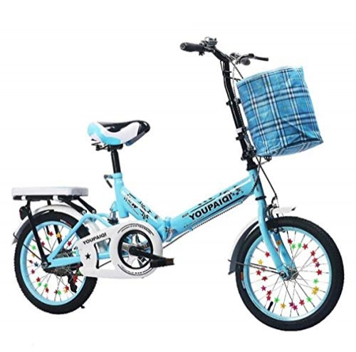 Folding Bike : JI TA Adult Folding Bicycle Lightweight Unisex Men City Bike 16-inch Wheels Aluminium Frame Ladies Shopper Bike With Adjustable Handlebar & Seat, single-speed, v Type Brakes / blue /