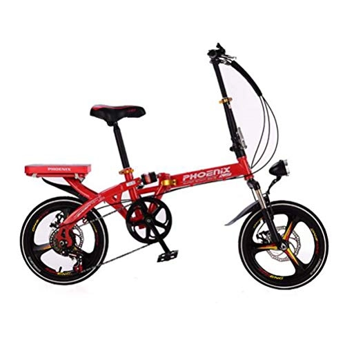 Folding Bike : JI TA Folding Bike Unisex Alloy City Bicycle 16" With Adjustable Handlebar & Seat 6 speed, comfort Saddle Lightweight For Adults Men Women Teens Ladies Shopper with lights / Red /