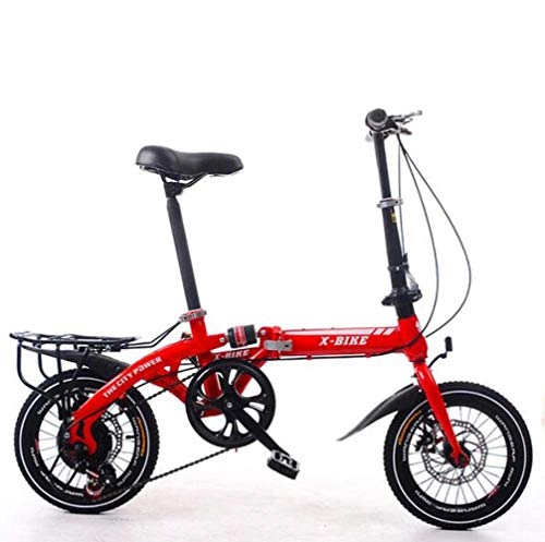 Folding Bike : JI TA Folding Bike Unisex Alloy City Bicycle 16" With Adjustable Handlebar & Seat Single-speed, comfort Saddle Lightweight For Adults Men Women Teens Ladies Shopper / Red / 14in