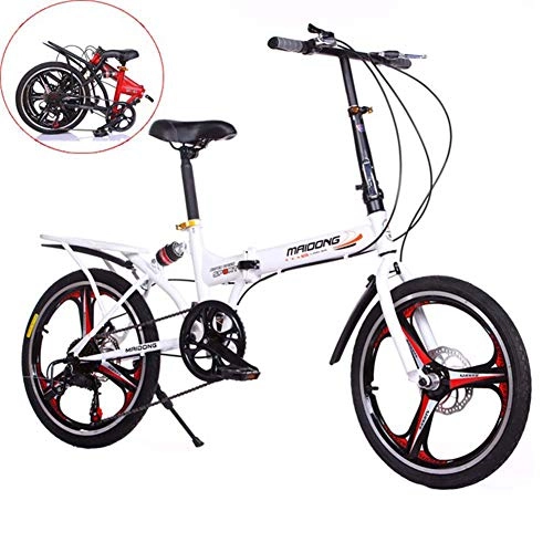 Folding Bike : JI TA Folding Bike Unisex Alloy City Bicycle 20" With Adjustable Handlebar & Seat 6 speed, comfort Saddle Lightweight For Adults Men Women Teens Ladies Shopper / white