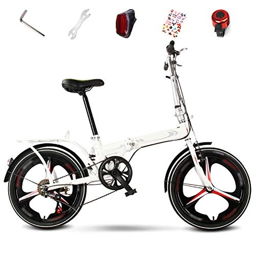 Folding Bike : JI TA Folding Mountain Bike, 6-Speed Unisex Adult Bicycle, 20 Inches Off-road MTB Bike, Foldable Commuter Bike / white