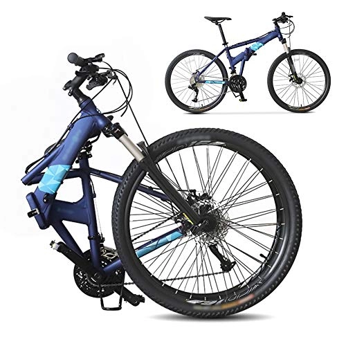 Folding Bike : JI TA Off-road Mountain Bike, 26-inch Folding Shock-absorbing Bicycle, Male And Female Adult Lady Bike, Foldable Commuter Bike - 27 Speed Gears - Double Disc Brake / blue