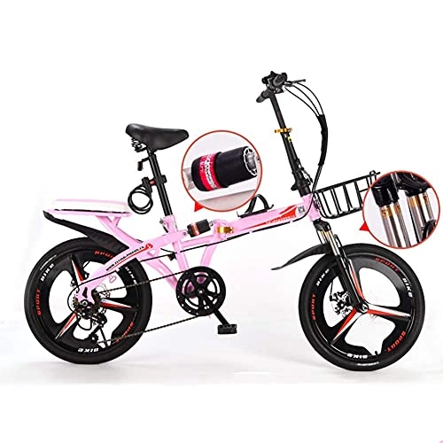 Folding Bike : JYTFZD WENHAO Folding Bike Unisex Alloy City Bicycle 19" with Adjustable Handlebar & Seat 6 speed, comfort Saddle Lightweight for Adults Men Women Teens Ladies Shopper, Disc brake (Color : Pink)